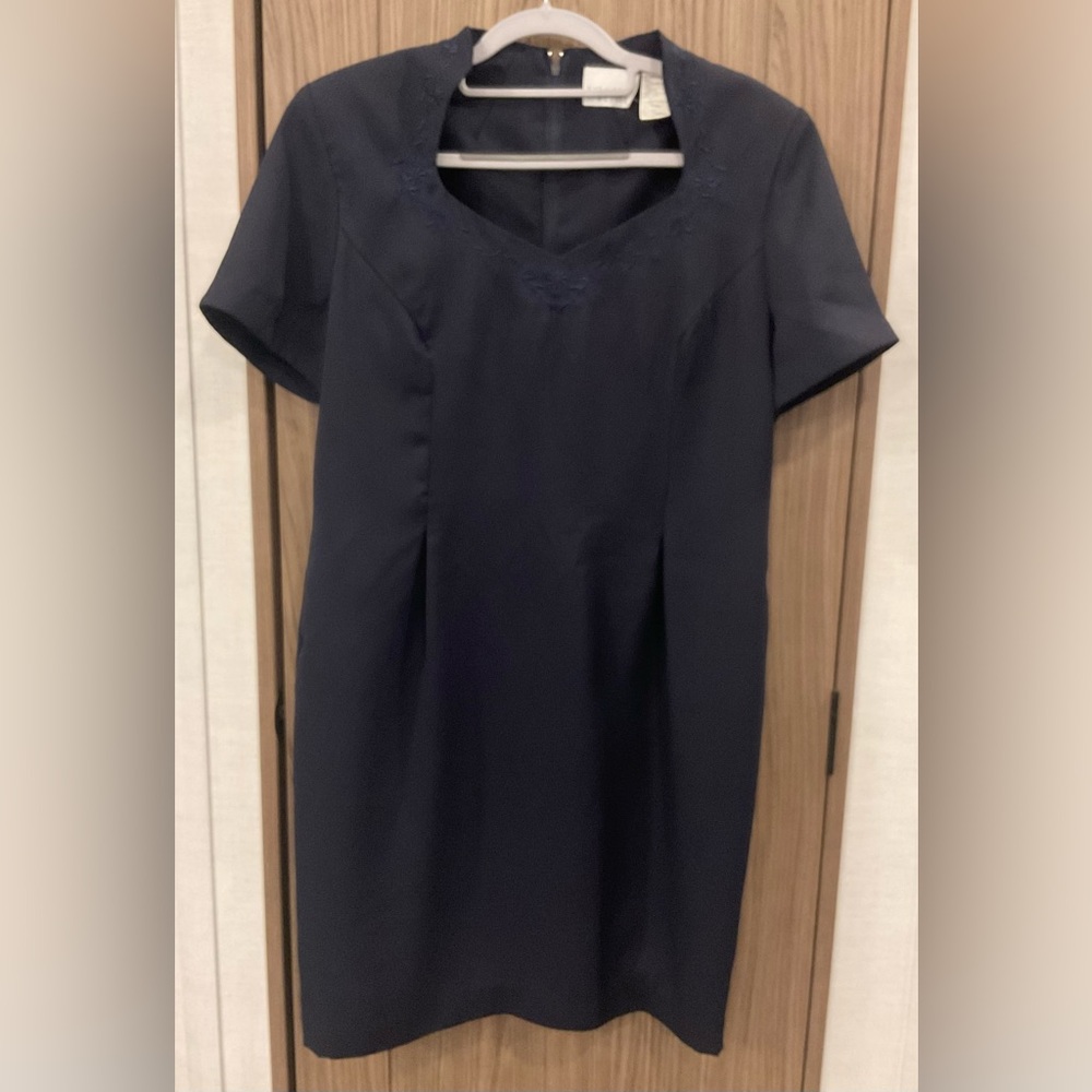 Halmode Petites Womens ZIP Back Short Sleeve Padded Shoulder Blue Dress Size 12